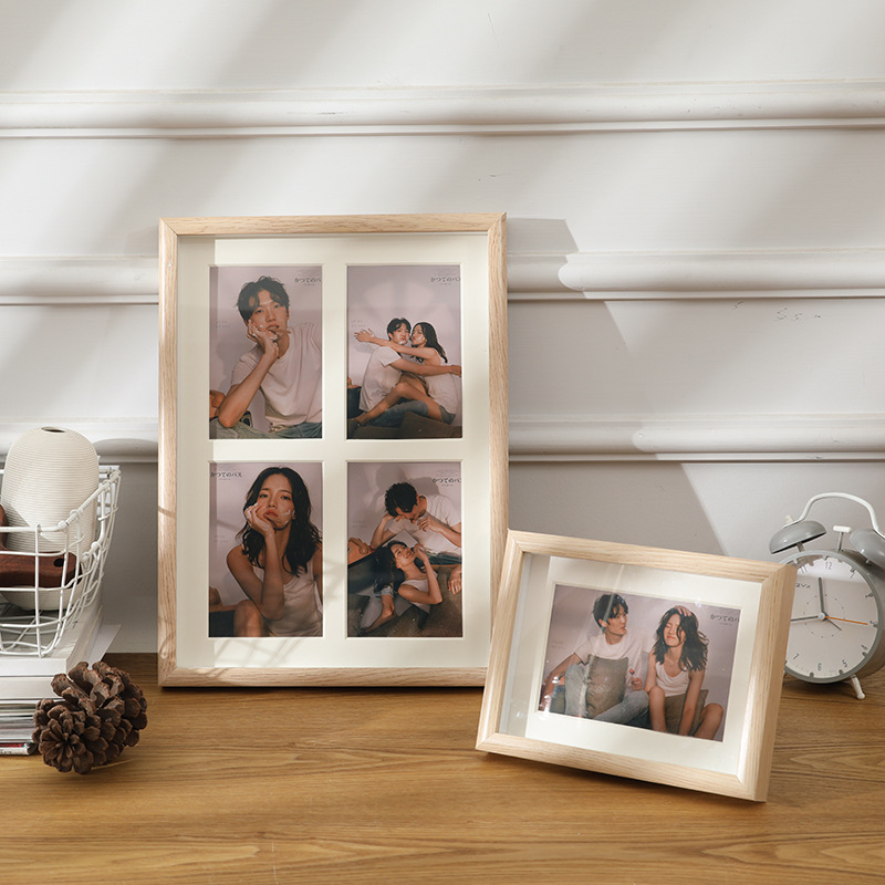 Factory hollow photo frame table plus cardboard 6-inch four-hole combination photo frame wall hanging two-three picture frame Wood