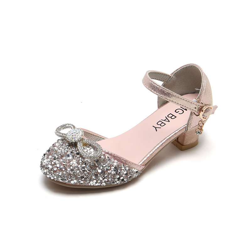 Girls Sandals Rhinestone High Heels for Girls Summer New Korean Style Toe Roman Shoes Performance Shoes Princess Shoes