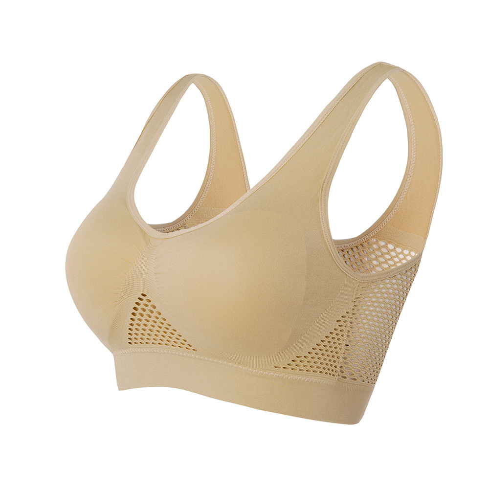 Cross-border sport bra breathable underwear large size no steel ring seamless hollow mesh thin sports yoga bra