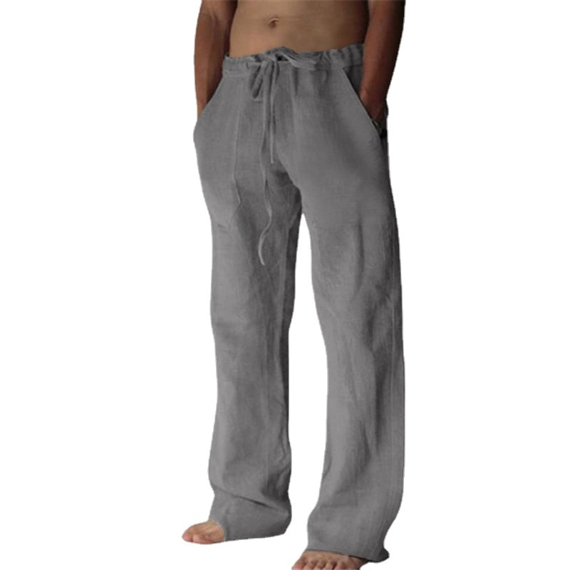 2021ebay AliExpress wish hot new men's trousers hemp casual solid color thin linen men's pants spot