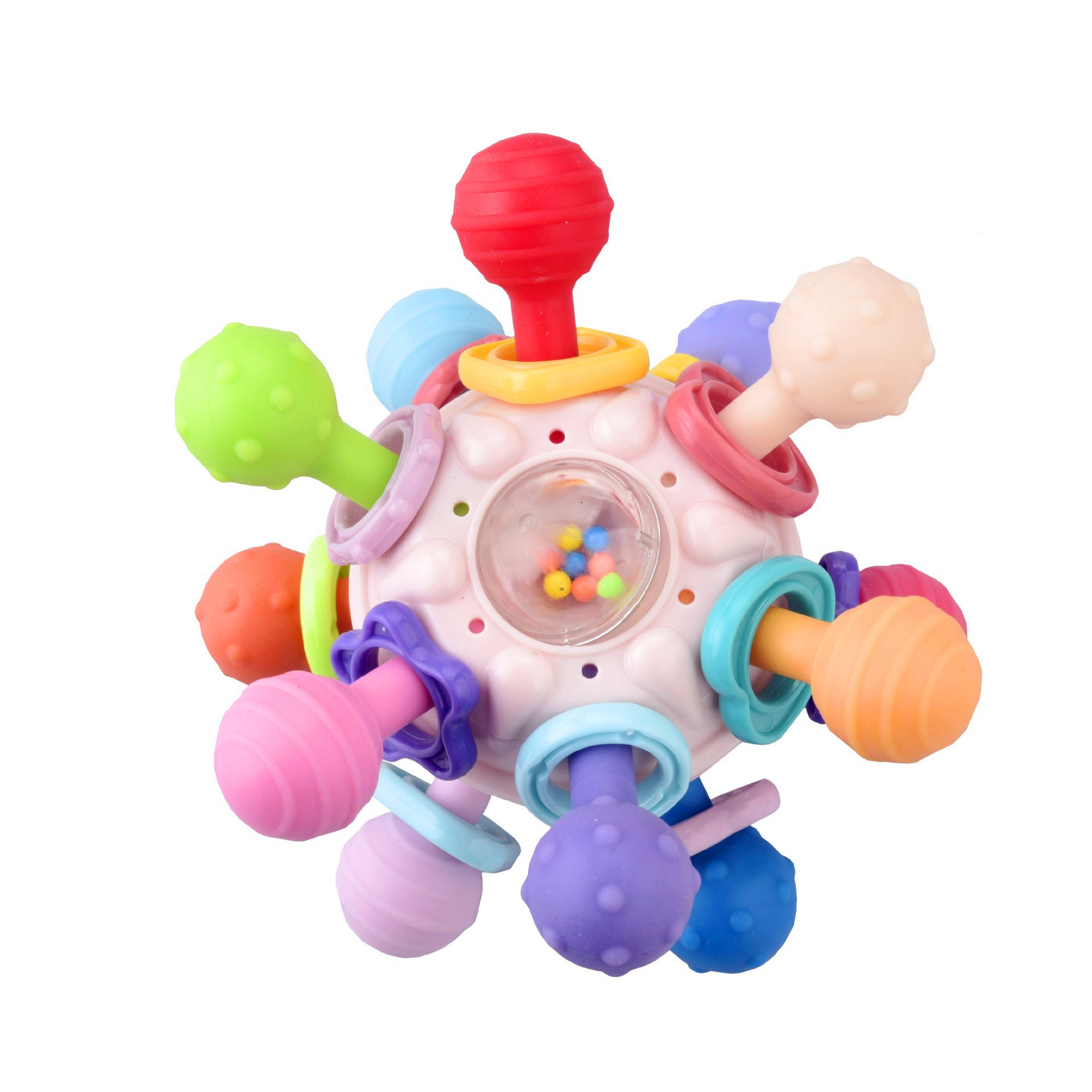 Baby rattle toy Manhattan finger ball soft rubber ball atomic rotating molar teether hand ball toy