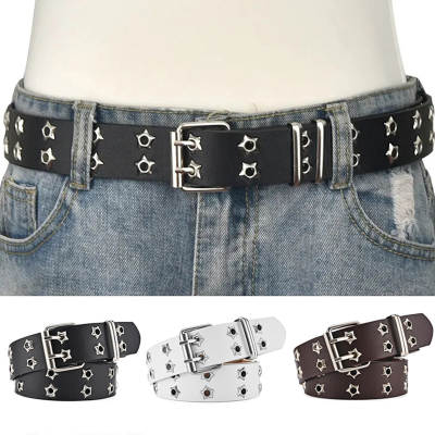 European and American Hollow Punk Casual Women's Belt Fashion Star Air Eye Decorative Double Row Belt Women's Denim Belt Men