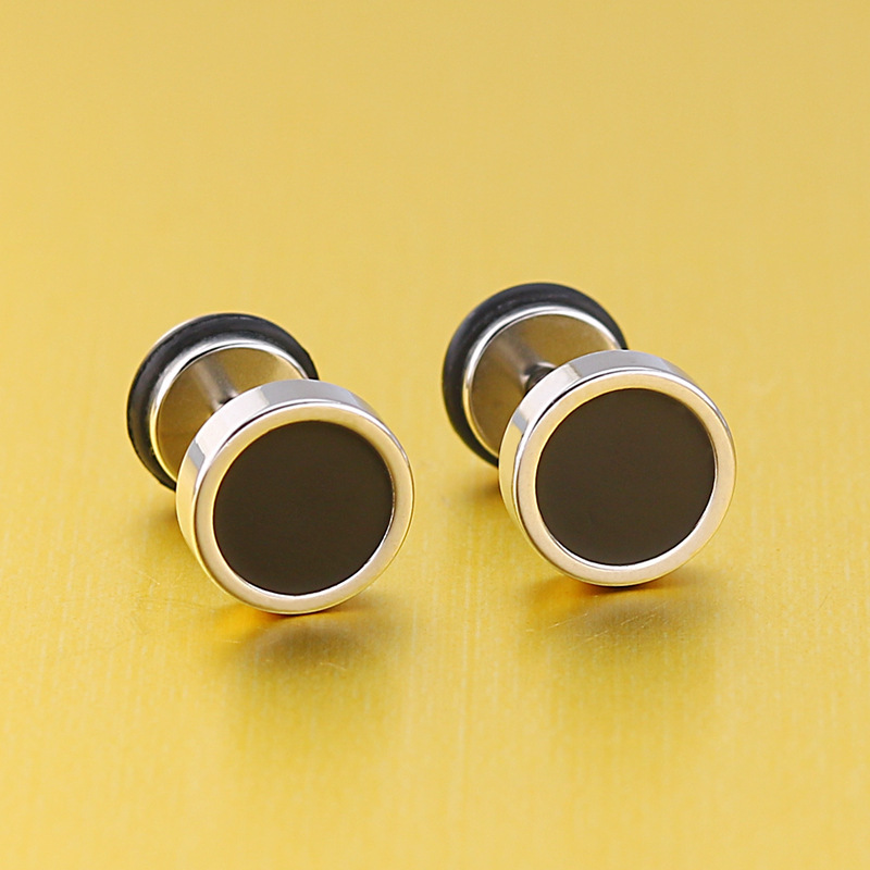 Korean style new titanium steel round black drip earrings stainless steel electroplated round cake punk style earrings earrings