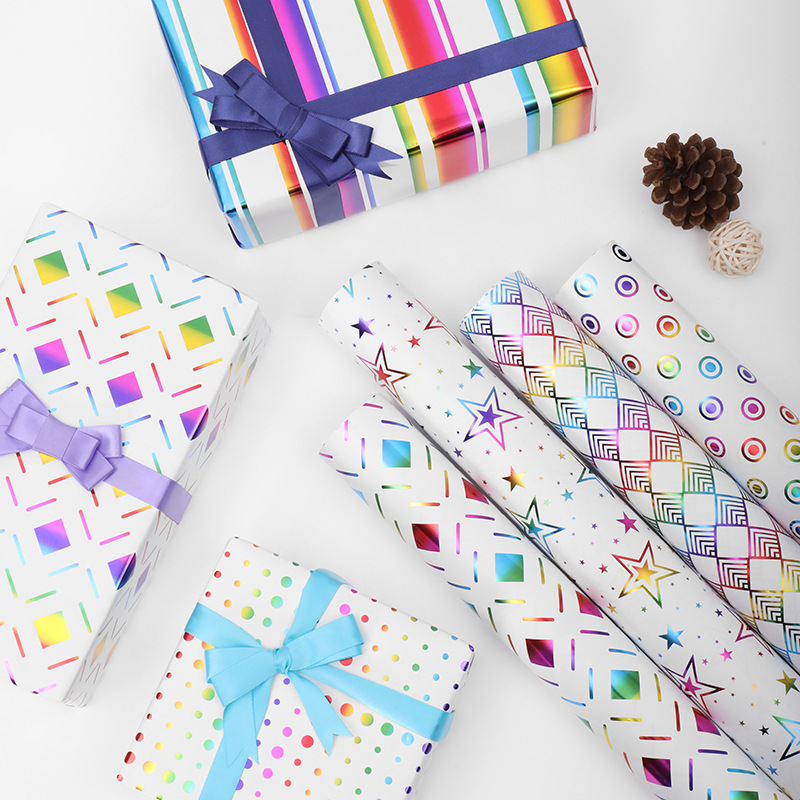 New colorful bronzing wrapping paper vintage striped five-pointed star series gift gift wrapping paper spot wholesale