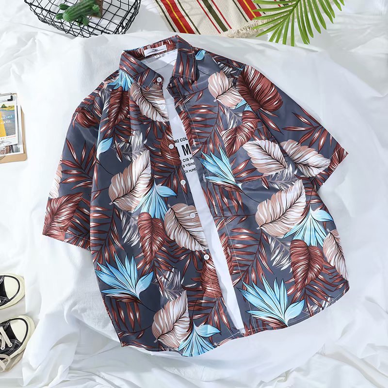 Shirt Men's Summer Short-sleeved Lapel Fashionable Handsome Casual Loose Half-sleeved Shirt Printed Men's Clothes