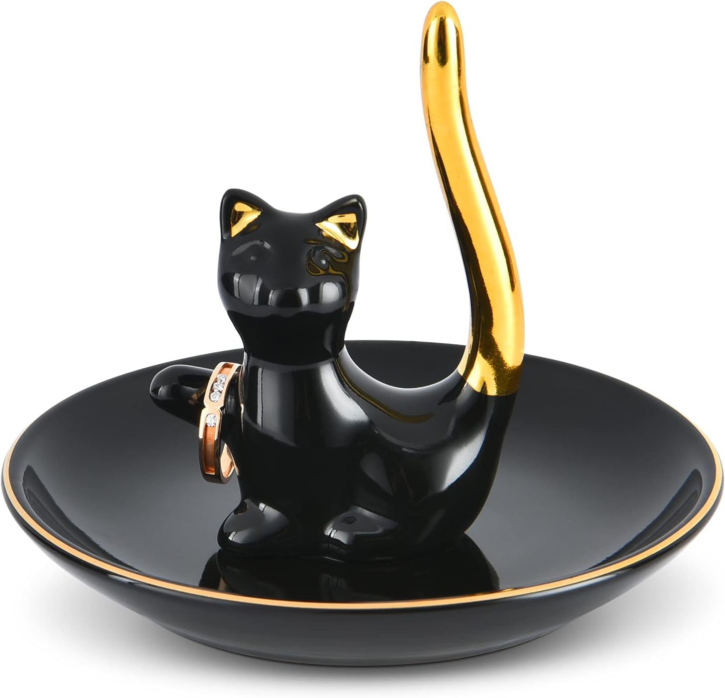 Nordic Ring jewelry rack gold ceramic jewelry box tray black kitten jewelry key storage tray