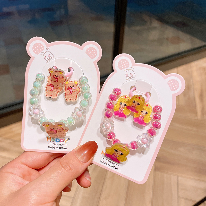Korean children's colorful beaded bracelet princess cartoon burst bead bracelet ring earrings suit little girl jewelry