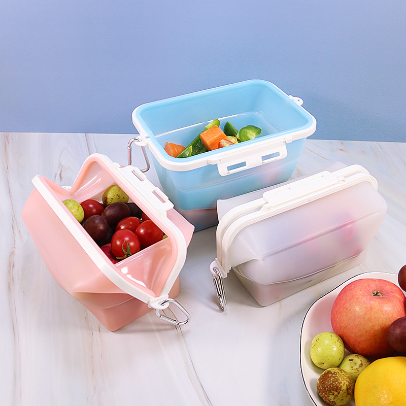 Spot fresh-keeping box lunch box microwave oven heating refrigerator refrigerated food grade silicone folding fruit and vegetable fresh-keeping box