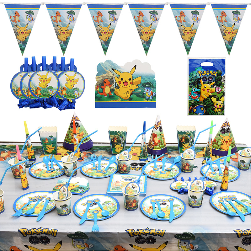 Cartoon Pikachu Children's Set Baby Birthday party Holiday Pikachu Triangle Paper Tray party Decoration