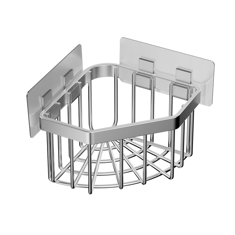 ステンレス鋼のキッチンシンクコーナースポンジ収納バスケット浴室ドリル不要ラック三角排水棚クリーニングツール|undefined