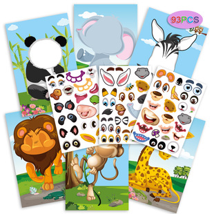Cross-border Fun diy Children's Sticker Focus Animal Dinosaur Elephant Panda Face-changing Princess Dress-up Sticker Book
