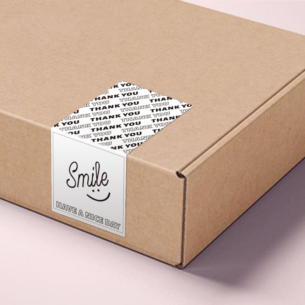 50 Sticker Sheets/Kits Korean Style Smile Rectangle Sticker Gift Box Sealed Label Self-Adhesive Copper Paper Packaging Label