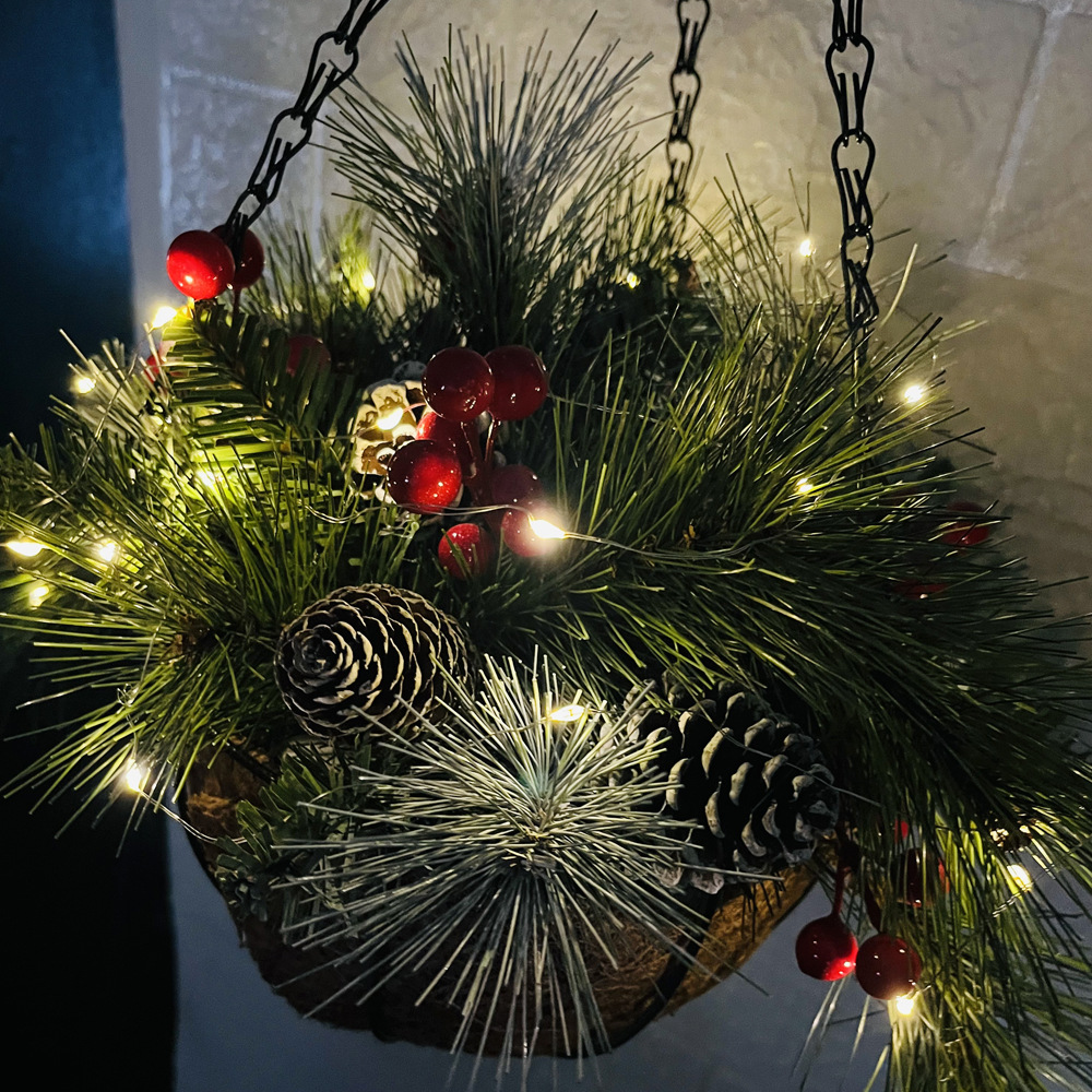 Christmas hanging basket wreath Christmas holiday decorations Christmas wreath European and American home ornaments artificial Christmas hanging baske_voghion.com