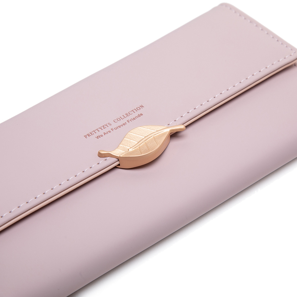 Cross-border foreign trade wallet women's long Japanese and Korean PU leather small fresh leaf buckle simple all-match women's clutch card holder