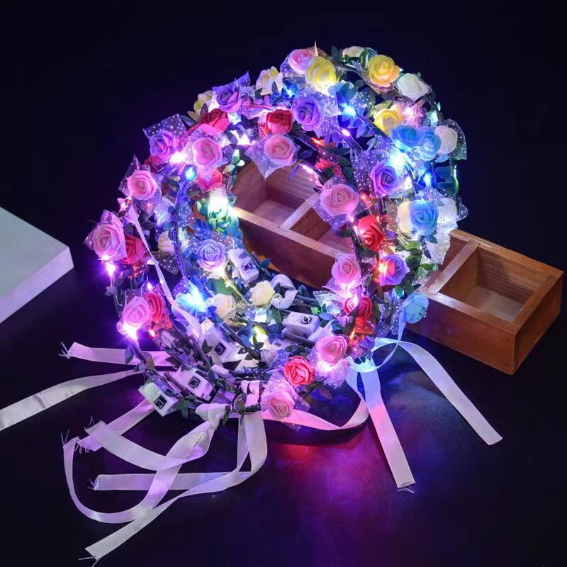 Luminous wreath tourist attraction Mori girl rattan foam wreath flash led wreath hairband headdress stall wholesale