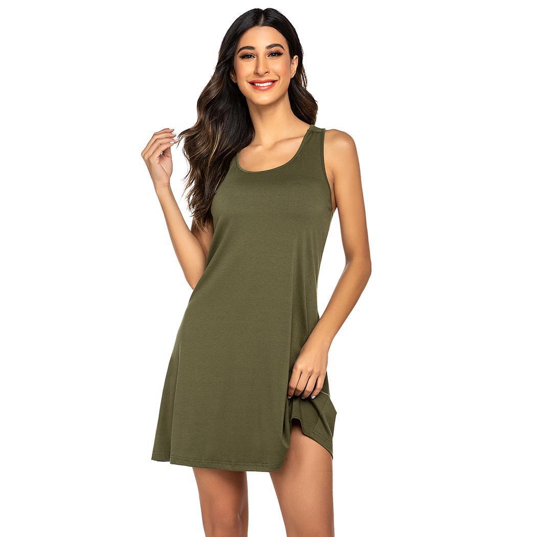 Cross-border Summer European and American Women's Dress Sleeveless Strap Round Neck Casual Modal Home Dress Nightdress Women