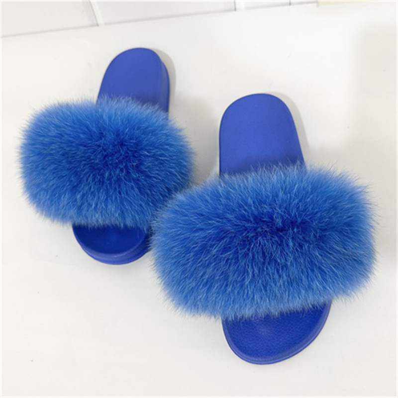 2023 new cute autumn and winter fox fur color slippers niche versatile sweet western style out slippers