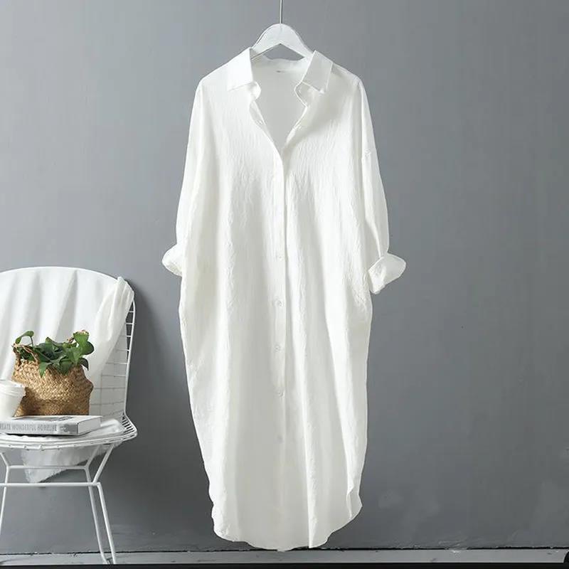 Cotton and linen sun-proof white shirt Women's outer wear 2023 autumn new versatile loose casual top mid-length shirt dress