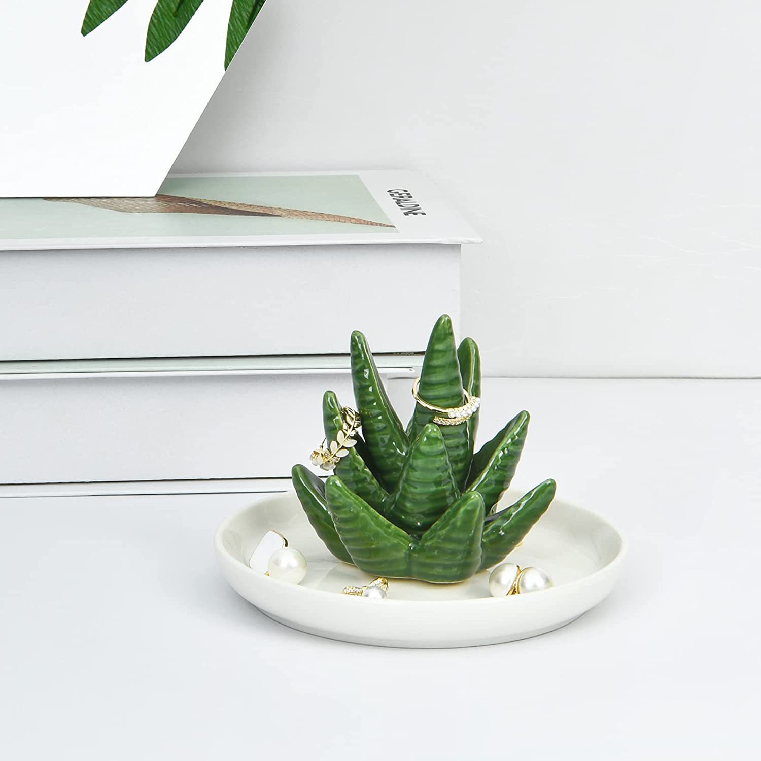 Nordic Style Cross-border Ceramic Aloe Ring Rack Jewelry Creative Dressing Table Jewelry Dish Display Rack Storage Tray