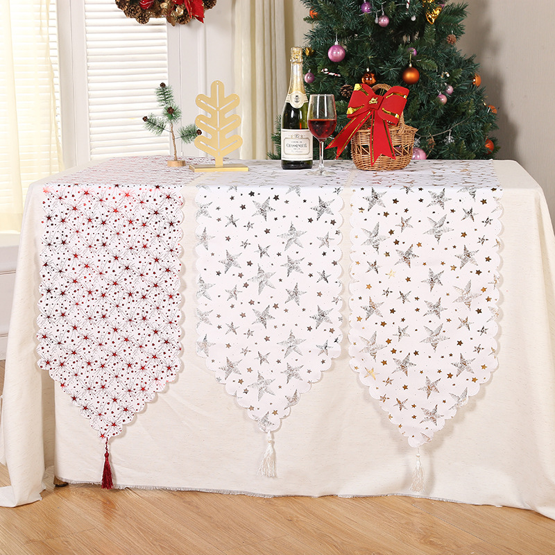 Cross-border Christmas snowflakes and leaves table runner, red printed star Christmas tablecloth, Christmas table decorations