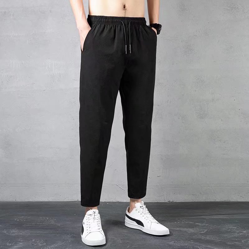 Summer New Casual Pants Men's Ankle-length Pants Ice Silk Stretch Leg Straight Rinting Pants Sports Quick-drying Pants Men's Trendy