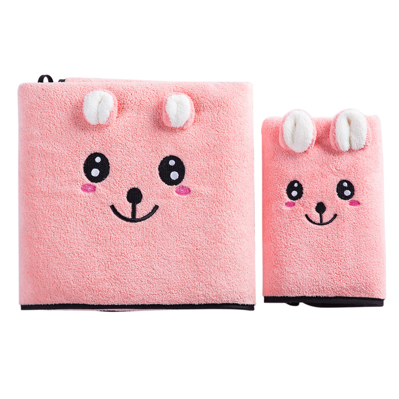 Cute Cartoon Towel Household Soft Water Absorbent Quick-drying Coral Fleece Face Towel for Washing Face and Bathing with Hair-free Thickened for Men and Women