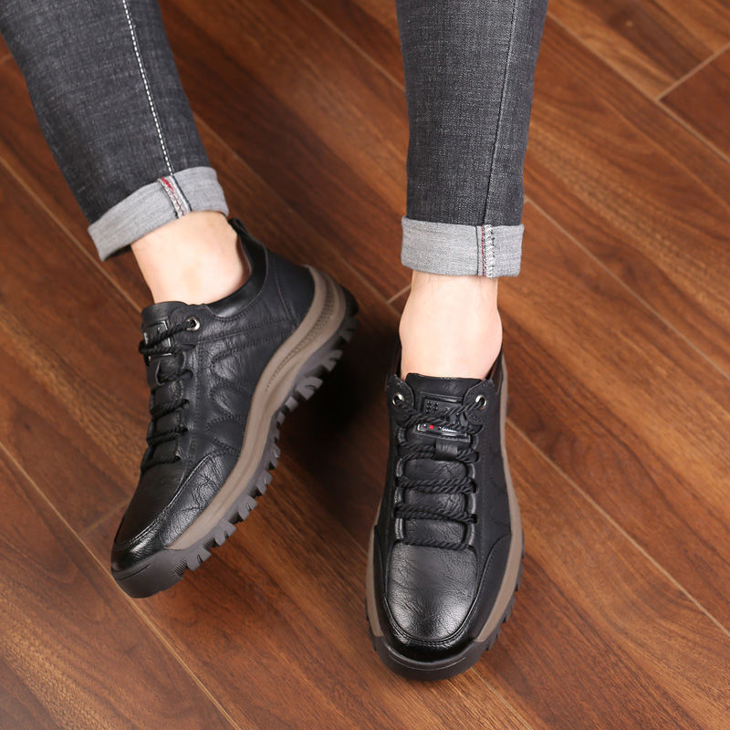 Leather Mountaineering Sneakers 2024 Low-top Lace-up Casual Leather Shoes Outdoor Round Toe Hiking Men's Shoes Thick Sole Tooling Shoes