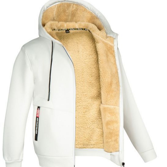 Winter sweater men's hooded new trendy handsome loose fleece-lined thickened cold-proof lambswool liner coat for men