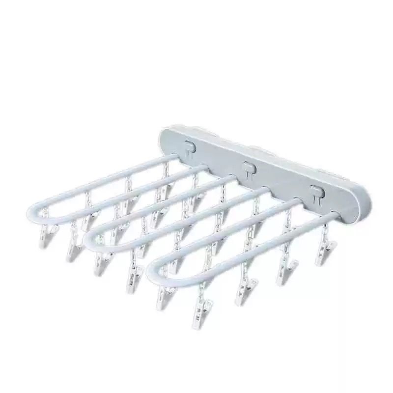 Multi-functional clothes hanger for airing socks artifact for drying underwear multi-clip retractable folding household bathroom balcony punch-free