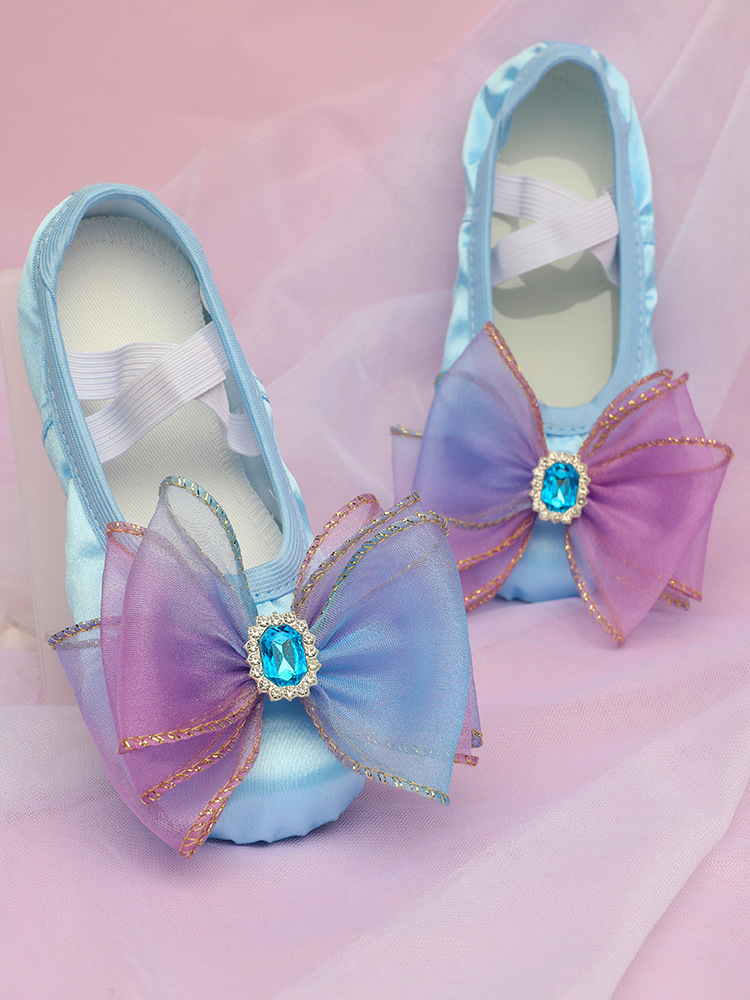 Blue Dancing Shoes Women's Soft-soled Children's Classical Chinese Ballet Special Dancing Shoes for Girls Claw 8037