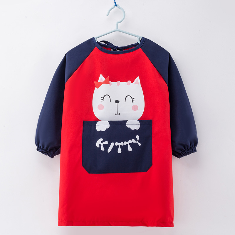 Children's Overalls Spring and Autumn Long Sleeve Printing Waterproof Dirty-proof Baby Eating Bib Baby Meal Pocket Boys and Girls Aprons