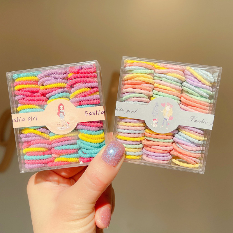 90 boxed children's seamless small rubber band candy color baby hair ring cute high stretch hair wholesale