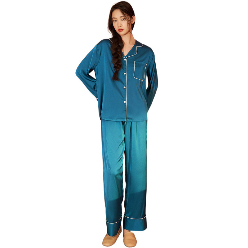 Yaoting Satin Chiffon Pajamas Long Sleeve Trousers Home Clothes Set Retro Women Pajamas Wholesale pajama2062