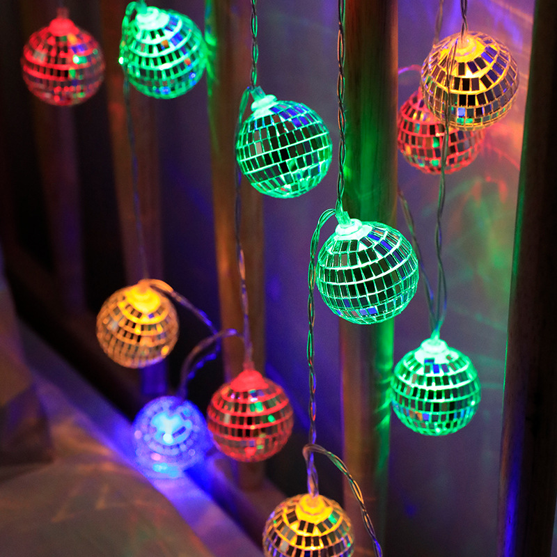 Cross-Border LED mirror ball light string disco ball battery light luminous colored lights ktv bar decoration string light atmosphere light