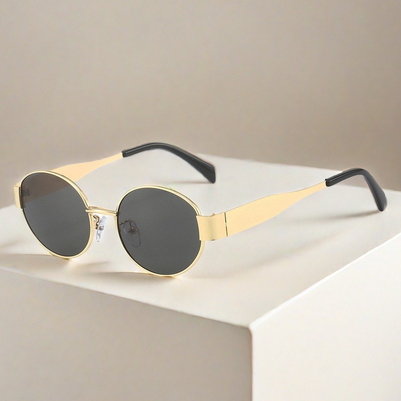 2024 cross-border new oval sunglasses retro metal street photo sunscreen sunshade glasses European and American high sense sunglasses