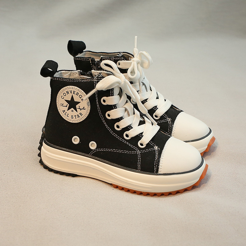 Boys Canvas Shoes 2023 Spring and Autumn Mid-high Top Girls' Cloth Single-layer Shoes Lightweight Children's Casual Shoes Xiao Zhan Same Style Children's Shoes