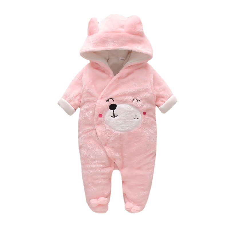Autumn and Winter Amazon Cross-border Foreign Trade Children's Wear Baby Cartoon Bear Velvet Climbing Wear Thickened Jumpsuit Korean Fashion Edition