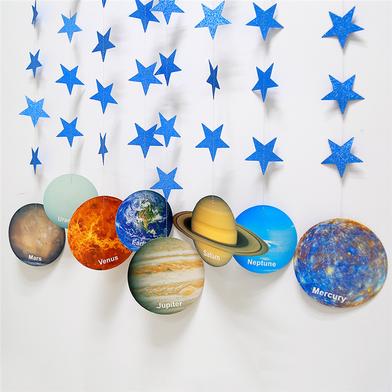 Decorative Banner for a Night Sky Theme Party with the Eight Planets of the Universe - Stage Background and Party Supply