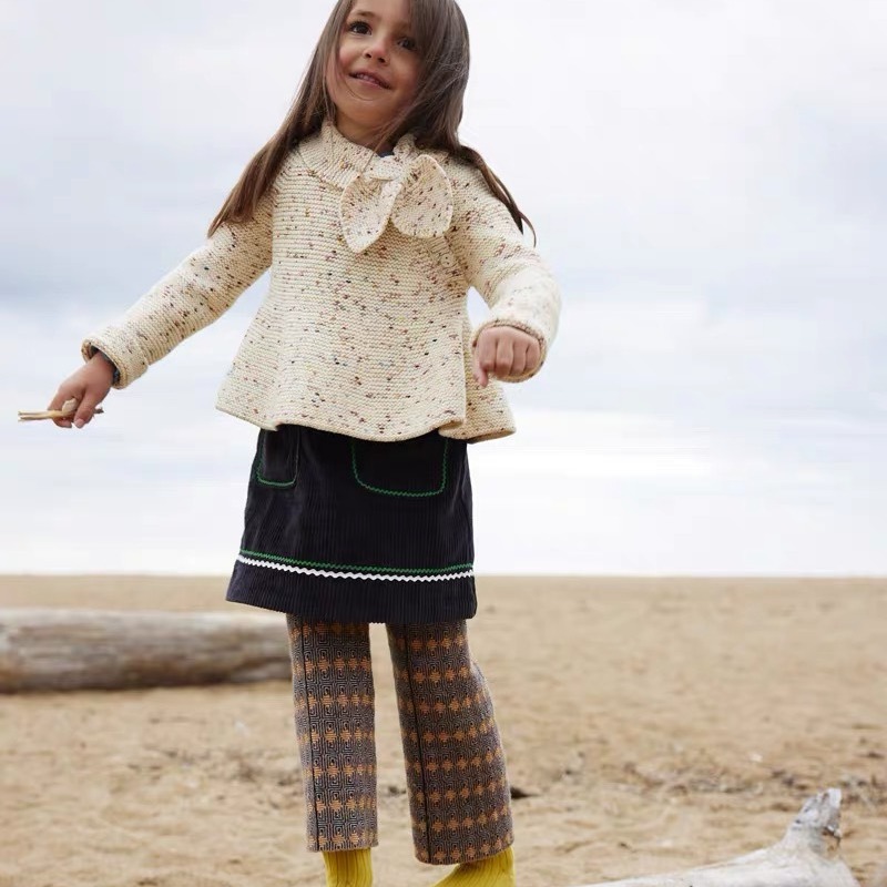 !Girl's Sweater 23 Autumn/Winter MP High-End Holiday Edition Children's Bow Tie Hooded Knit Suit
