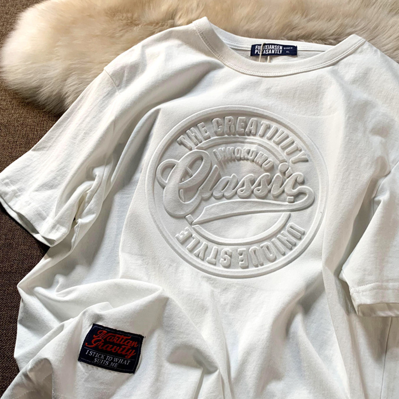 Cotton American Style Vintage Chic Short-sleeved T-shirt Women's Summer Korean Style Fashionable Loose Fashionable Brand Half-sleeved 3D Printed Top