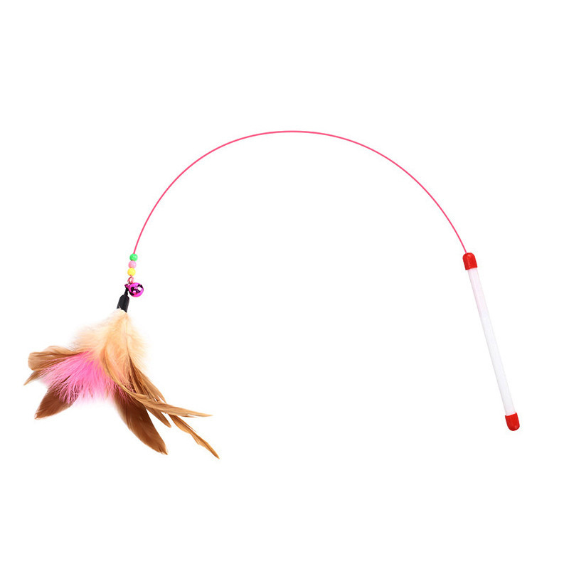 Factory direct long rod steel wire cat stick feather Bell cat stick replacement head interactive self-Hi bite resistant cat toy