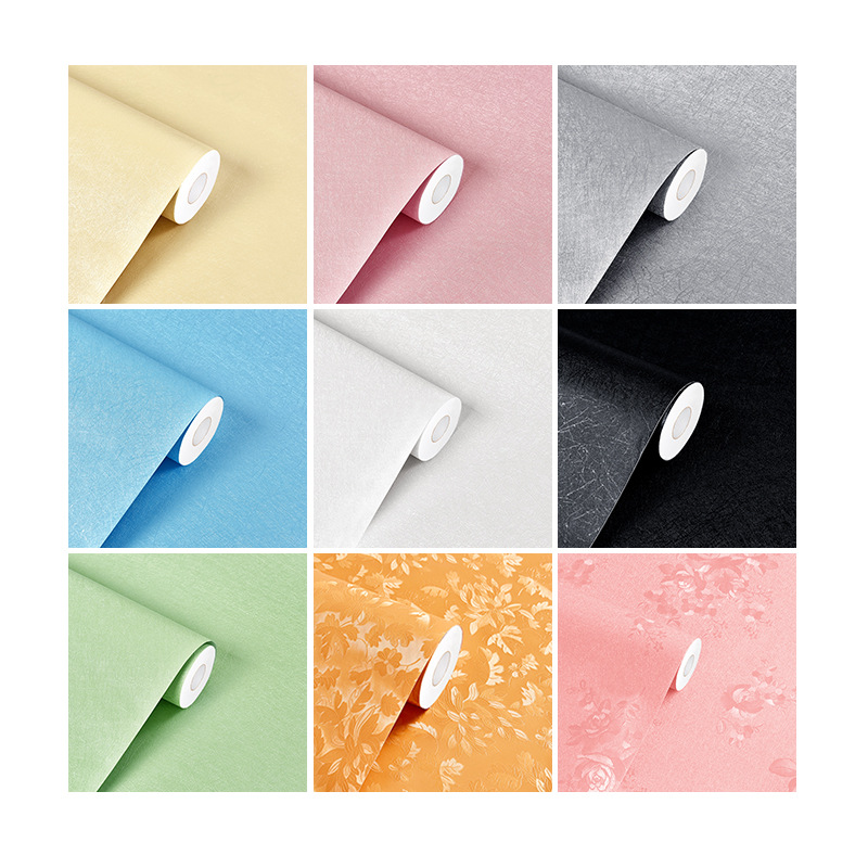 Simple solid color silk self-adhesive wallpaper PVC living room bedroom background wall moisture-proof decoration wallpaper 3 M 5 M 10 m
