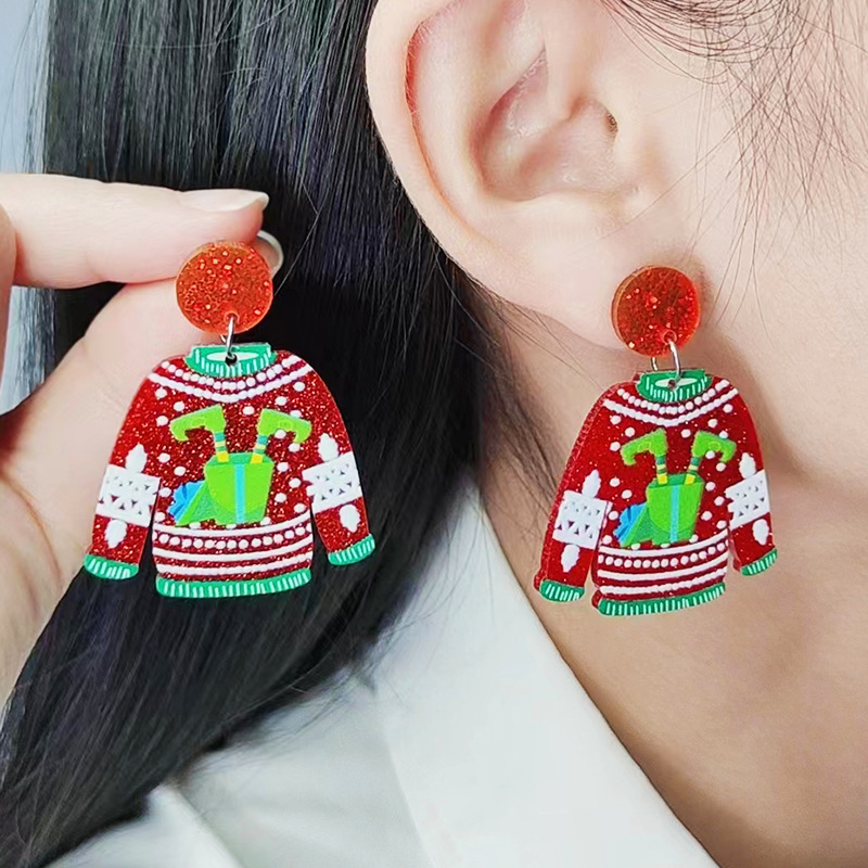 新しいアクリルセータークリスマスイヤリングピアス雪花サンタクロースクリスマスツリーシンプルなイヤリング女性|undefined