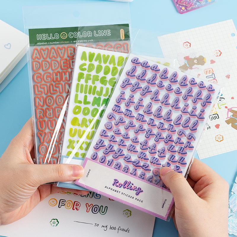 Color letter stickers hand account stickers cute digital children's hand account stickers waterproof pvc goo card material paper wholesale