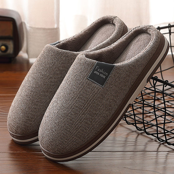 Cotton slippers women's household winter home couple indoor non-slip simple plush fabric warm cotton shoes men's wholesale winter