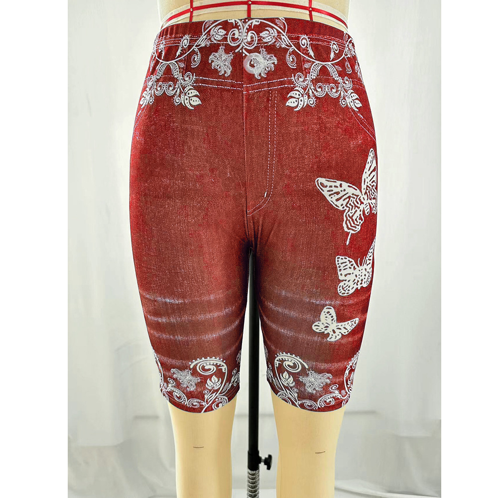 Spot European and American AliExpress explosion female printed denim butterfly sports leggings hip yoga pants factory direct sales