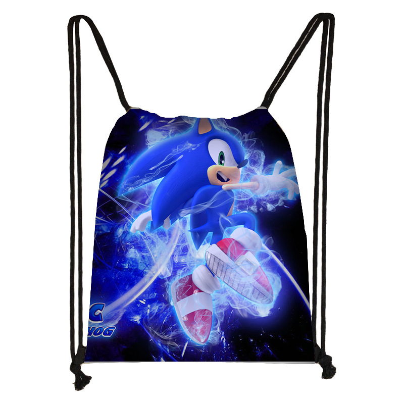 2024 New Sonic Drawstring Pocket Cute Cartoon Polyester Drawstring Bag Children Printed Basketball Bag Factory Wholesale