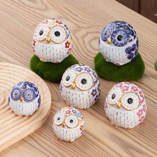 Wenchuang Japanese and Korean Ceramic Owl Aromatherapy Can Box Color Owl Jewelry Box Ceramic Crafts