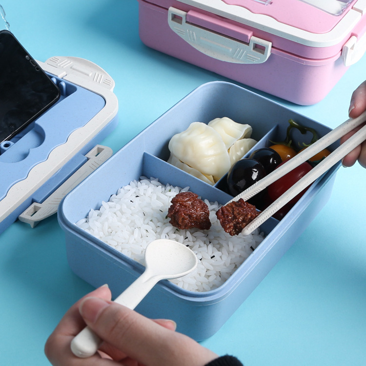 Wheat straw lunch box compartment microwave lunch box office worker plastic student lunch box wholesale printable LOGO
