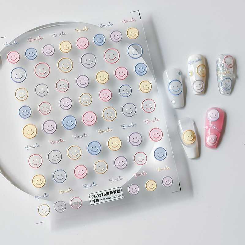 Iron New Technology Three-dimensional Thin Transparent Nail Art Sticker Adhesive Nail Art Sticker Nail Art Sticker TS-2375 Fresh Smiling Face